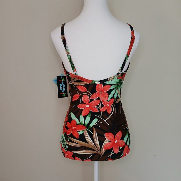 NWT Bikini Bay Shirred Side Flock One Piece Floral Swimsuit Size 14 - Picture 4 of 6